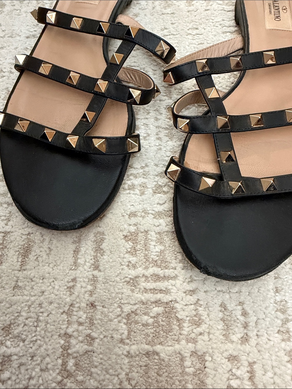 Valentino Black Leather Rockstud Multi-Strap Slide Sandals - Picture 4 of 6